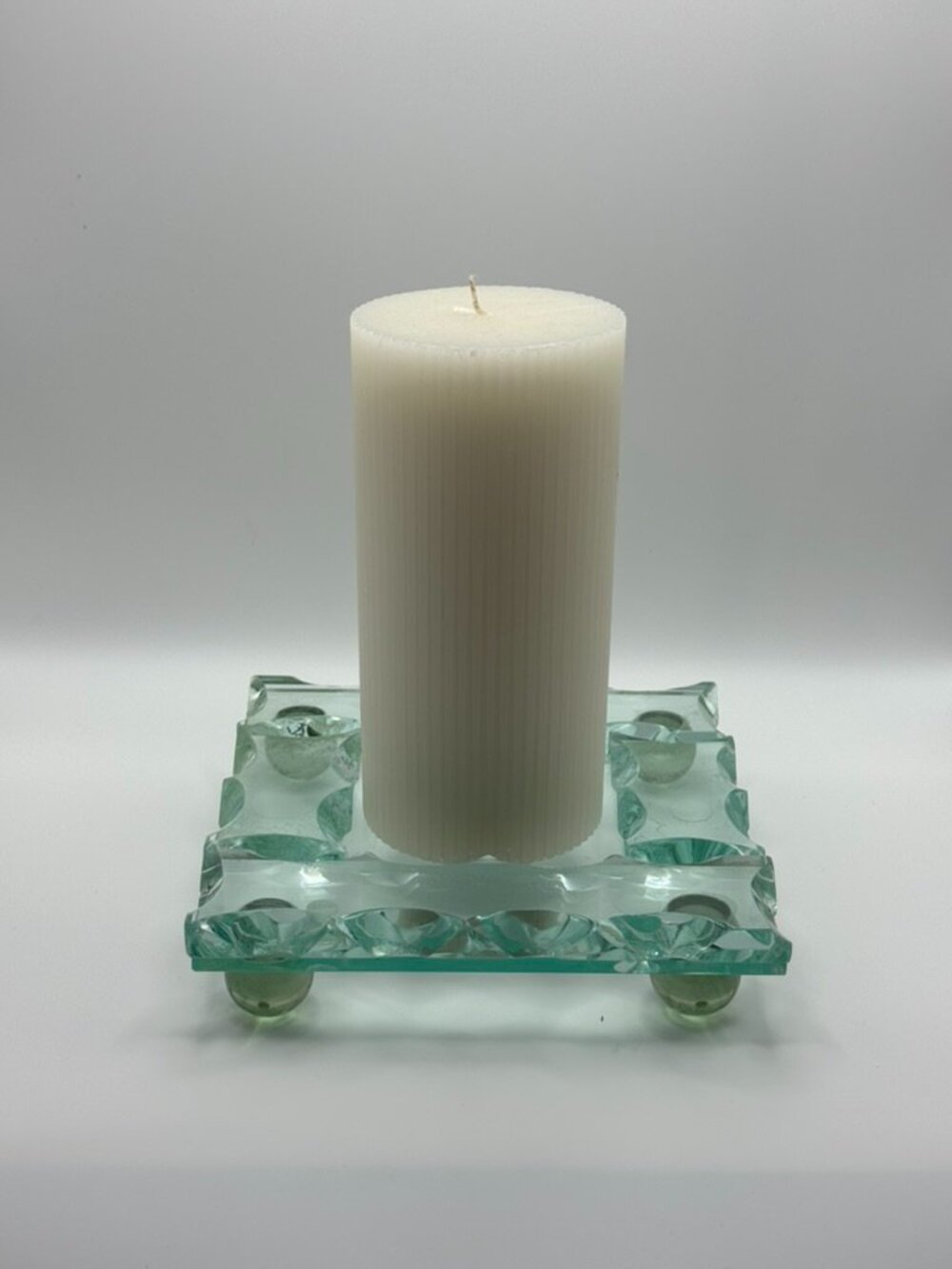 Mid Century Scalpellato Glass Dish – Candle Plate, MCM, Regency,